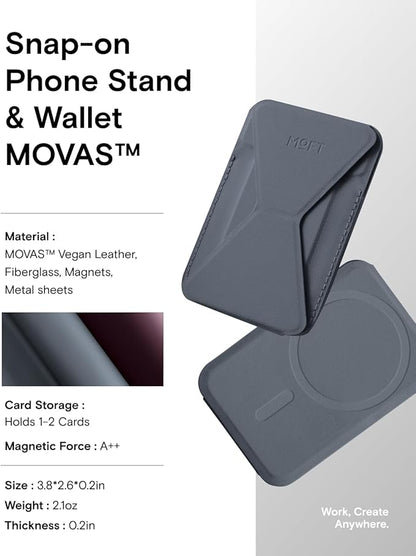 MOFT Magnetic Wallet Stand Compatible with iPhone 16/15/14/13/12 Series, Angle Adjustment MOVAS Phone Stand, Cool Grey