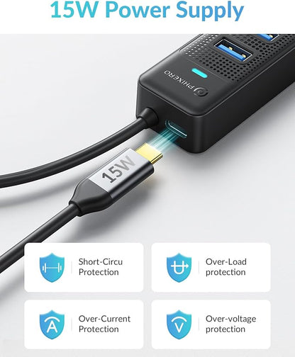 PHIXERO 7 Port USB Hub 3.2 with 1.6FT/50CM Long Cable, Multiport Adapter and Splitter for PC, Compatible with All USB 3.2/2.0/1.1 Devices