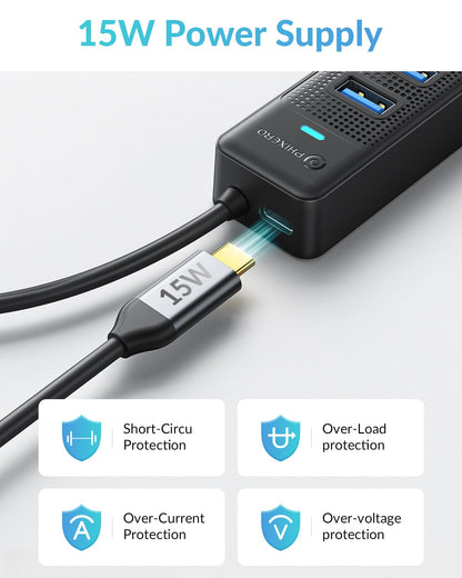 PHIXERO 7 Port USB Hub 3.0 with 1.6FT/50CM Long Cable, Multiport Adapter and Splitter for PC, Compatible with All USB 3.0/2.0/1.1 Devices