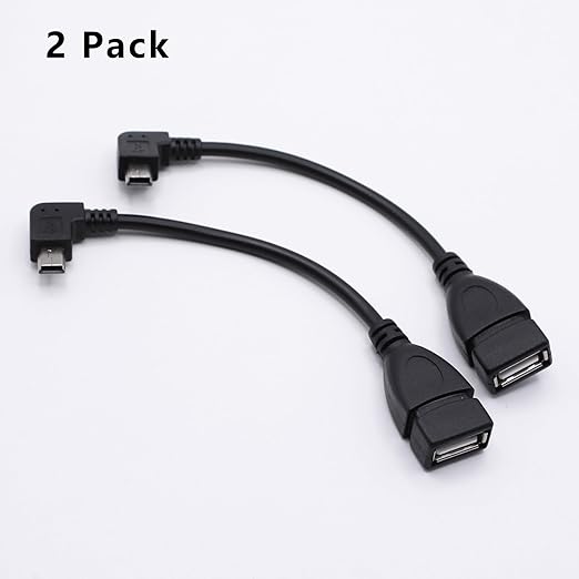 90 Degree Mini USB to USB A OTG Adapter Cable 5.5in Right Angle Mini USB 5-Pin Type B Male to USB Type A Female Adapter Cord for Digital Cameras,Black,14cm(2 Pack,Right)
