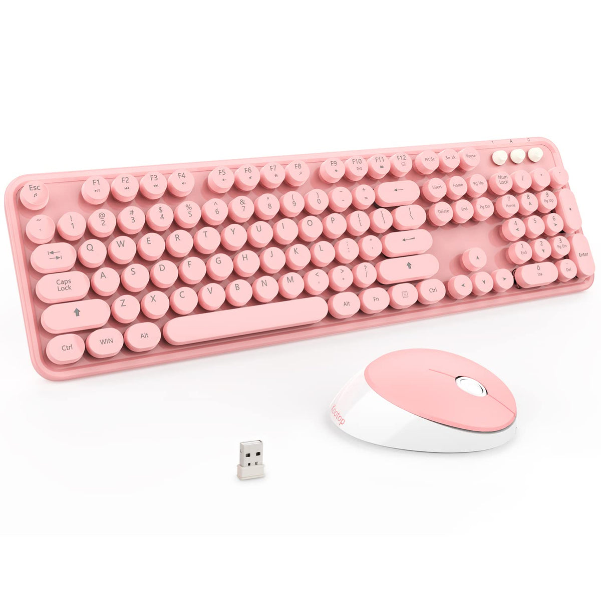 Wireless Keyboard Mouse Combo,104 Keys Cute Colorful Typewriter White
