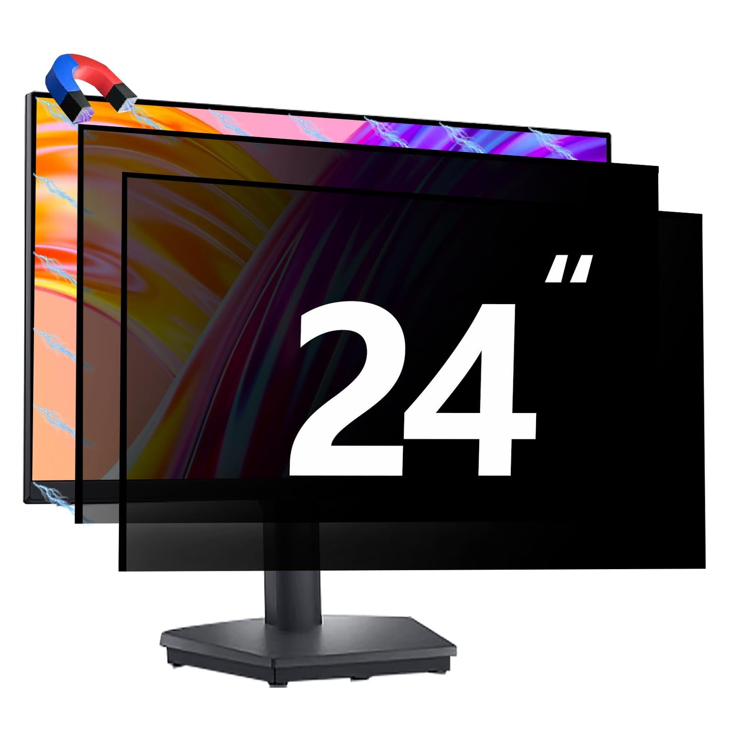 Phimoos [2 Pack] 24 Inch Magnetic Computer Privacy Screen for Monitor 16:9 Aspect Ratio Widescreen Monitor, Eye Protection Anti Glare Blue Light Filter, 24in Removable Black Anti Spy Protector Film