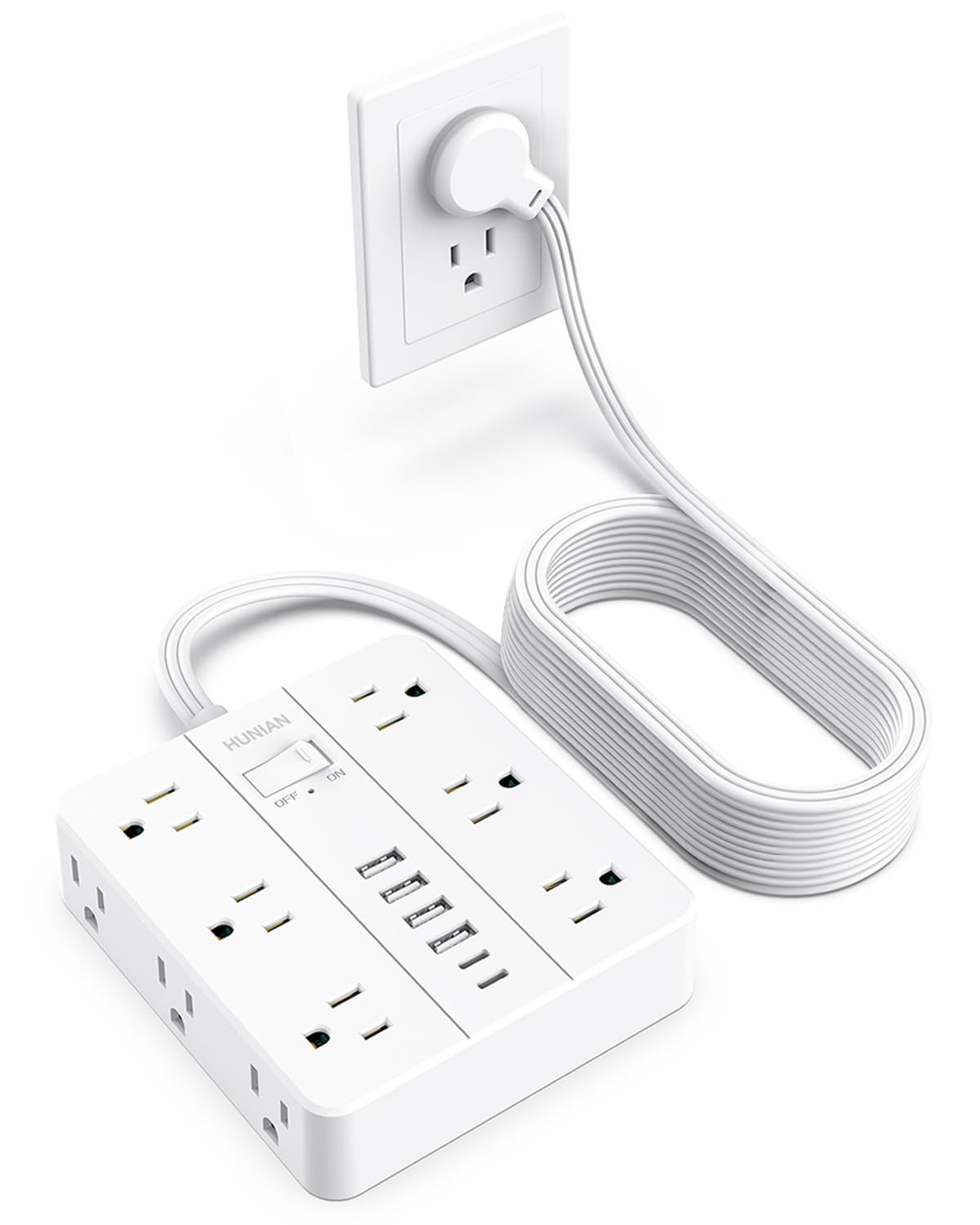 Flat Plug Power Strip, 5Ft Extension Cord with Multiple Outlets