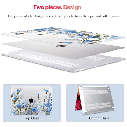 LCMOCICO for MacBook Pro 13 Inch Case 2022 M2 2020 2021 A2338 M1 A2251 A2289 with Touch Bar & Touch ID, Plastic Hard Case Keyboard Cover Screen Protector Webcam Cover Brush, Tropical Blue Flowers