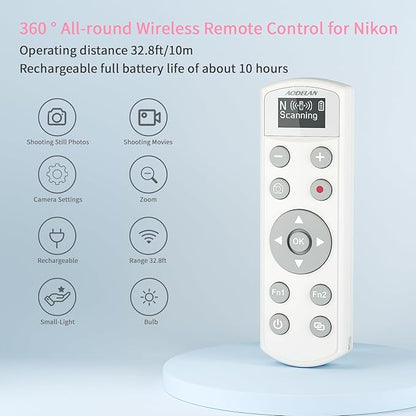 Rechargeable Shutter Release for Nikon AODELAN Wireless Camera Remote Control Compatible with COOLPIX P1000, P1100, P950, B600, A1000, Z50, Z30, Z fc, Z6 II, Z7 II,Z5, Replaces Nikon ML-L7(White)