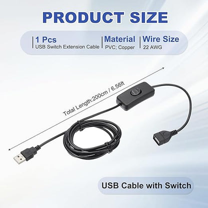 MECCANIXITY USB Extension Cable with ON/Off Toggle Switch 2m USB Male to Female Extension Cord for Desk Lamp Fan LED Light Strip Black Pack of 1