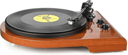 Vinyl Record Player with Bluetooth Input Output,Turntable with Built-in Preamp,USB Recording,Speed Adjustment,Counterweight and Moving Magnet Stylus,Upgraded Single-Platter Design (No Sub-Platter)