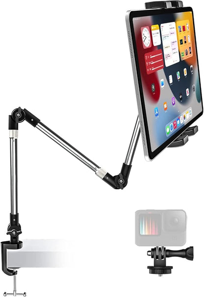 Tablet Holder for Desk Clamp 360° Phone iPad Mount, 35" Adjustable Arm Tablet Stand for Bed, Aluminum Flexible Webcam Camera Clip for iPad Pro 12.9 Air Mini, Tabs, Switch, iphone, 4.7-13" Device/Gopro