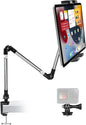 Tablet Holder for Desk Clamp 360° Phone iPad Mount, 35" Adjustable Arm Tablet Stand for Bed, Aluminum Flexible Webcam Camera Clip for iPad Pro 12.9 Air Mini, Tabs, Switch, iphone, 4.7-13" Device/Gopro