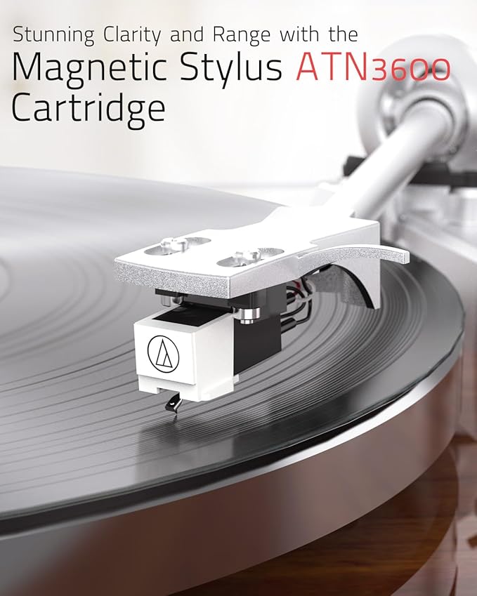 Record Player for Vinyls Turntables Wireless Output Connectivity Belt-Drive 33 45 RPM Speed Phono Line USB Digital to PC Recording MM Audio Cartridge Stylus Adjustable Counterweight Vintage Brown
