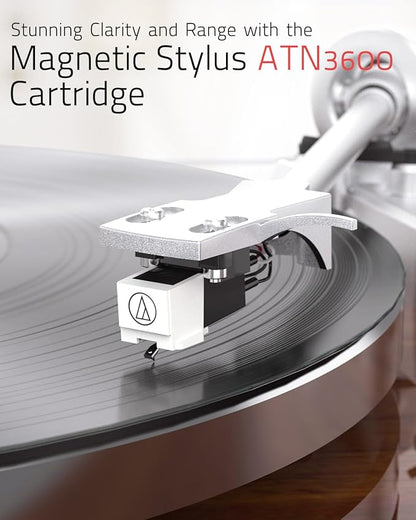 Record Player for Vinyls Turntables Wireless Output Connectivity Belt-Drive 33 45 RPM Speed Phono Line USB Digital to PC Recording MM Audio Cartridge Stylus Adjustable Counterweight Vintage Brown