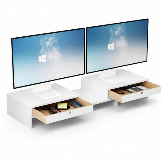 LAPTAIN Monitor Stand Riser, Adjustable Monitor Stand, 2 Drawers, White