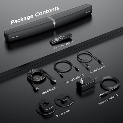 Sound Bar for Smart TV,90W Soundbar with Bluetooth/ARC/Optical/AUX Connect, Auto Volume Boost, 3 Customizable Equalizer Modes, 2 in 1 Detachable Soundbar for TV/PC/Gaming/Projectors