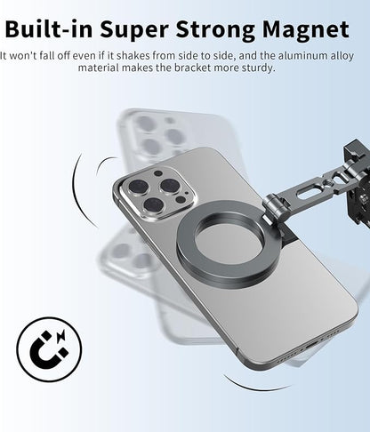 Magnetic Phone Tripod Stand,Foldable Cell Phone Holder for Magsafe with Arca-Swiss,1/4'' Screw Hole,Cold Shoe Mount,Pocket Mini Aluminum Selfie Stick Tripod Mount for iPhone/Android,Desk,Travel