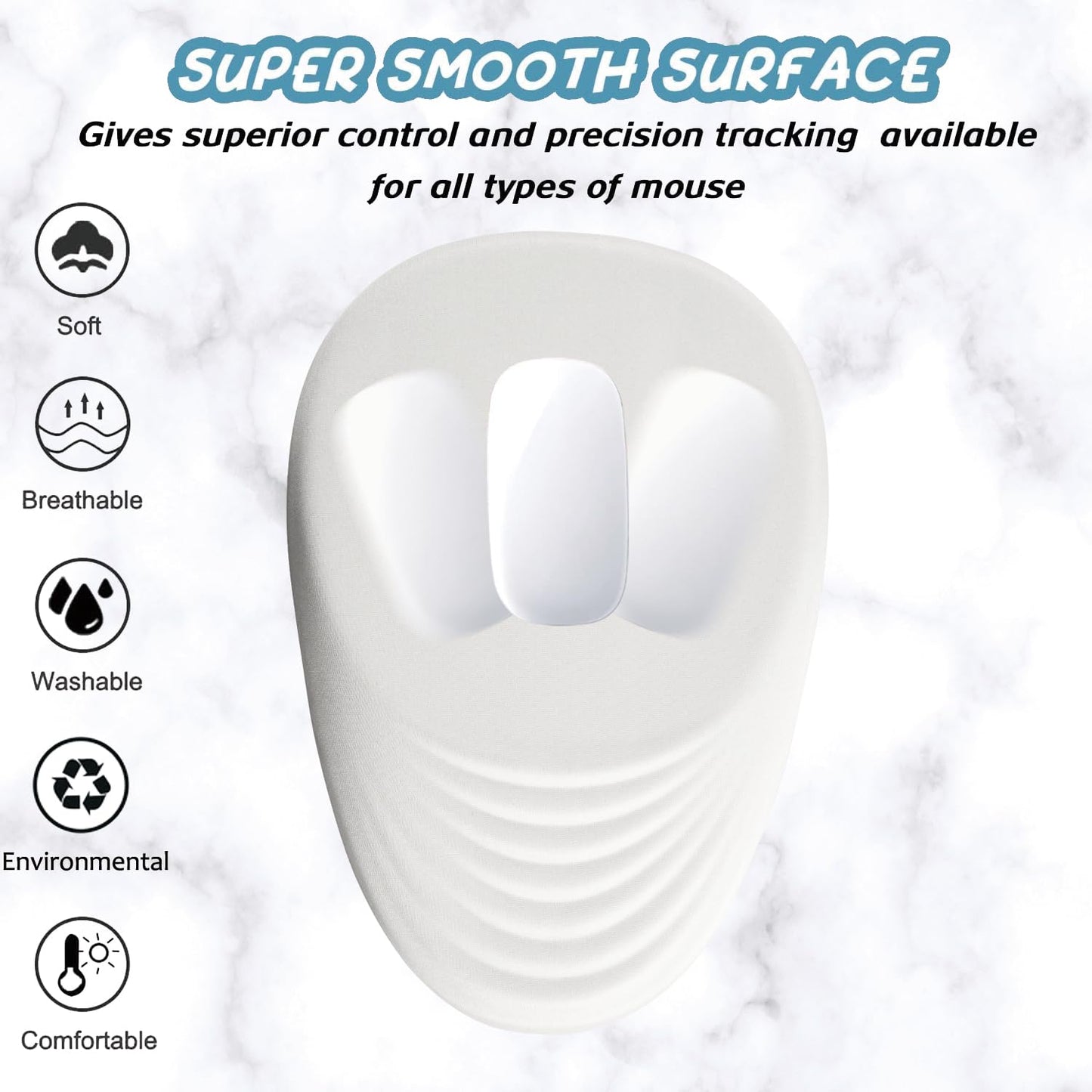 Armanza Ergonomic Mouse Pad Wrist Support, White Mouse Pad with Wrist Rest, Entire Memory Foam & Non-Slip PU Base MousePads with Massage Design for Pain Relief, Desk, Office, 12" x 8" x 1.2" Inch