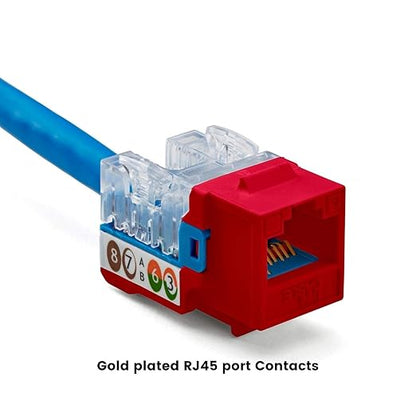 trueCABLE Cat6 Keystone Jack, Unshielded (UTP), 90 Degree Punch-Down, PoE++ (4PPoE) 100W, UL Listed, ETL Verified, ANSI/TIA Certified, Modular RJ45 Female, Red, 12 Pack