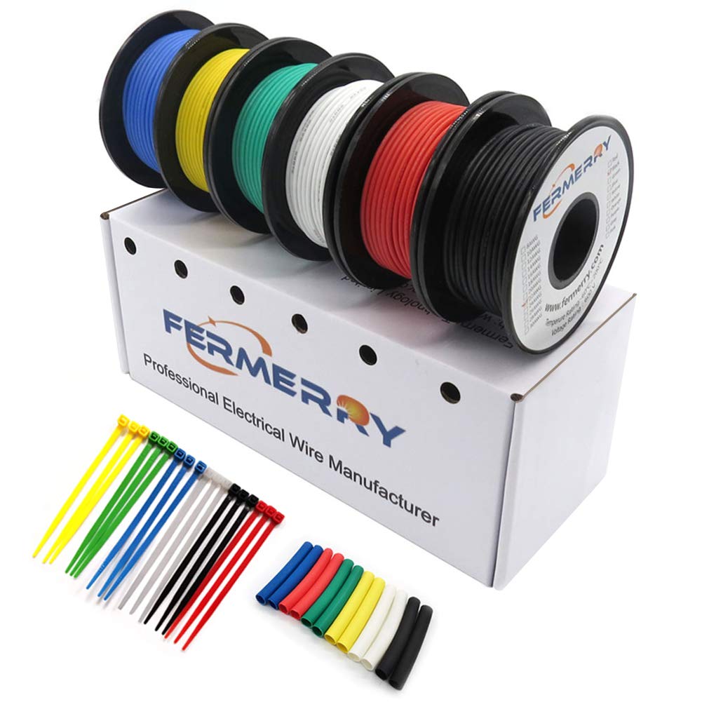 Fermerry 24 AWG Stranded Wire Spool 25ft Each 6 Colors