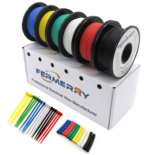 Fermerry 24 AWG Stranded Wire Spool 25ft Each 6 Colors