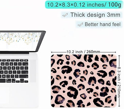 ITNRSIIET Mouse Pad with Stitched Edge Premium Textured Smooth Precise Operation Waterproof Washable Non-Slip Rubber Base Desktop Protection Mat, 10.2×8.3×0.12 inches, Leopard Black Purple