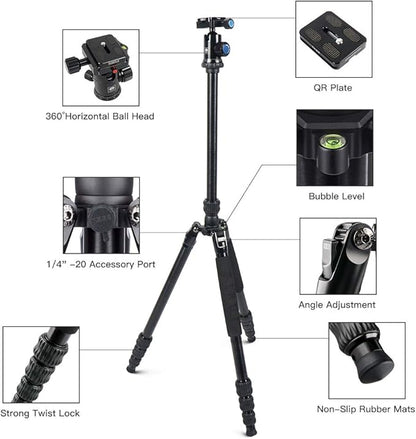 SIRUI Traveler 7A 65.55'' Aluminum Camera Tripod, E-10 Panorama Ball Head and Arca Swiss Quick Release Plate,Load Up to 17.6 lbs,Convertible to Monopod