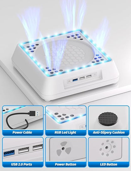 Cooling Fan for Xbox Series X Mviioe Xbox Series X Cooling Stand with LED Indicator, Extra Big Turbo Fan, USB 2.0 Ports, Dust Cover Filters (Only Compatible with Xbox Series x) (White)