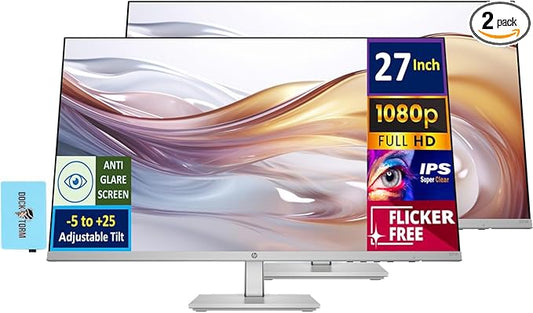 HP 27" IPS Monitor with Dual 2W Speakers FHD 99% sRGB 300 Nits Display (Replaces M27fwa), Adjustable Tilt, Anti-Glare, Flicker-Free, Eye Ease, w/DKZ USB Hub (2 Pack)