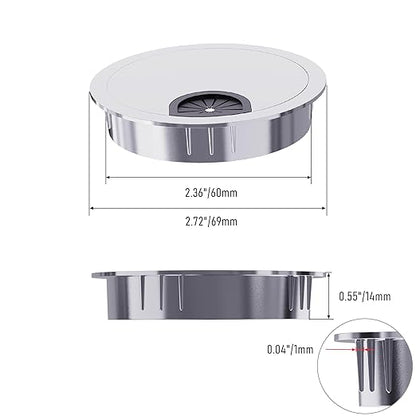 2 Pack Desk Grommet 2-3/8 Inch 60mm, Zinc Alloy Computer Desk Wire Hole Cover, Office Desktop Cord Cable Hole Metal Ring, Silver Tone