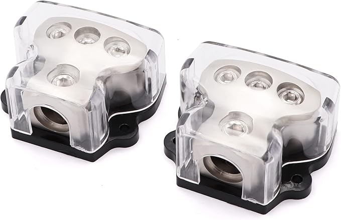 3 Way Power Distribution Block 1x 0 Gauge in 3X 4 Gauge Out Amp Power Distribution Ground Distributor Connecting Block for Car Amplifier Audio Splitter,2Pcs