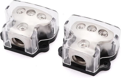 3 Way Power Distribution Block 1x 0 Gauge in 3X 4 Gauge Out Amp Power Distribution Ground Distributor Connecting Block for Car Amplifier Audio Splitter,2Pcs
