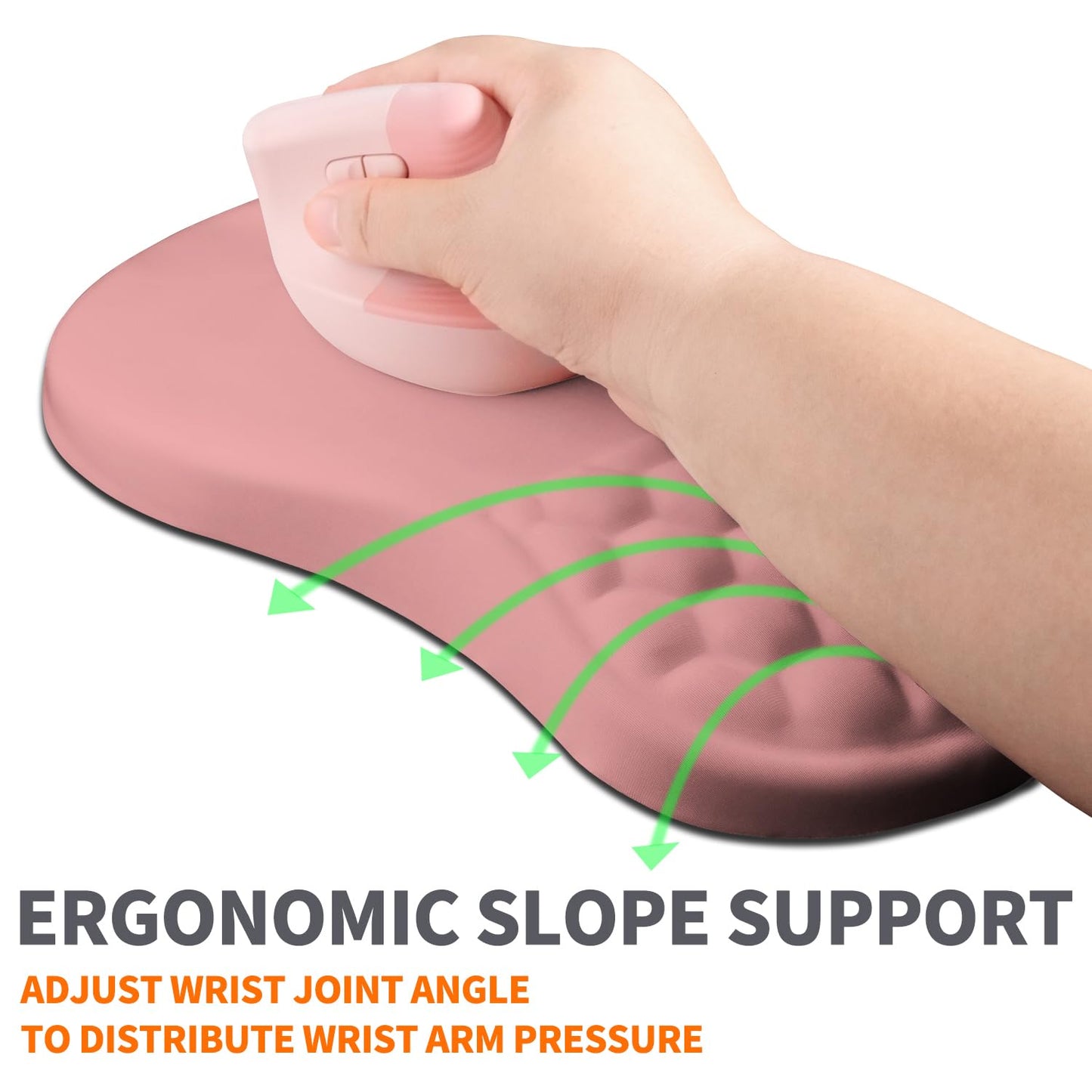 Armanza Ergonomic Joint Wrist Support Mouse Pad with Memory Foam Cushion Massage Bump, Carpal Tunnel Pain Relief Mousepad Slope Design for Wrist Rest, 11.8x7.9 in, Pink