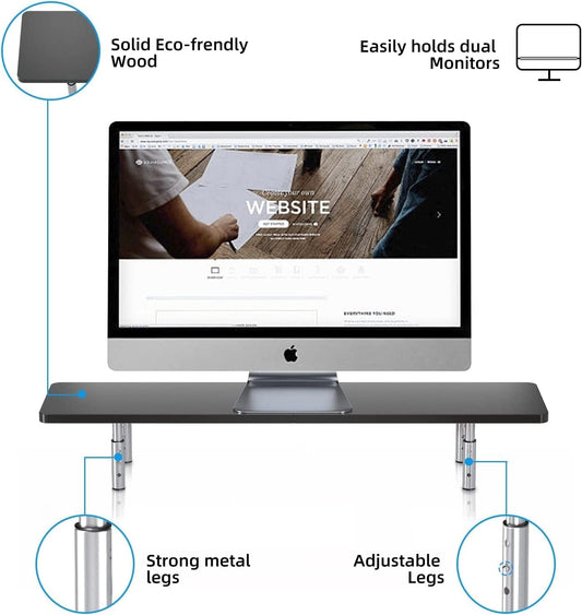 suptek Dual Monitor Stand Riser,Large Monitor Laptop Stand Riser 3 Adjustable Heights Computer Stand for Laptop, Printer, Notebook(MST016L)