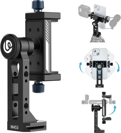 Ulanzi MA53 Metal Tripod Phone Mount, Smartphone Tripods Adapter with Arca Swiss/Uka Port, 2 Cold Shoe, 360° Cellphone Tripod Mount, iPhone Samsung Holder for Photo Video Vlogging Rig
