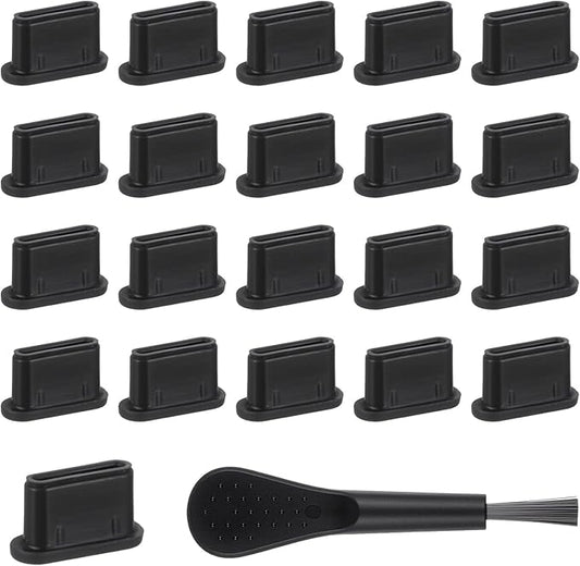 20 PCS USB C Dust Plug, Black Silicone Type C Anti Dust Plugs with Cleaning Brush Cover TypeC Port Rubber Plug Protector Cap Charging Port Dusts Plugs Cover for Most TypeC Mobile Phone Tablet