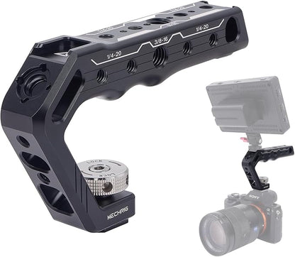 Cold Shoe Camera Handle Grip with ARRI Pin & Triple Threads - CNC Aluminum Top Handle for DSLR/Camera Cage/Monitor/Microphone (15kg Load) 62078