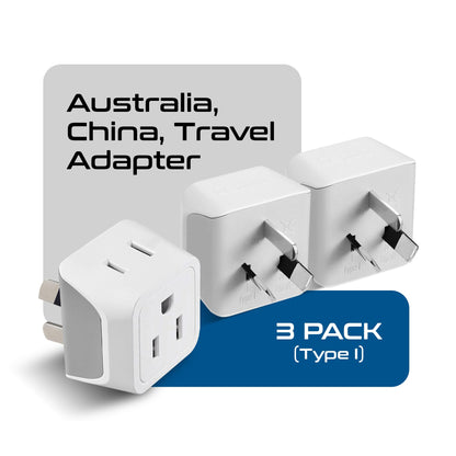Ceptics Australia Plug Adapter, 2-in-1 Type I, Dual USA Input - 3 Pack