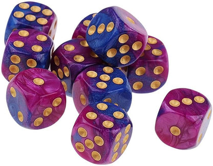 Yiotfandoll 20PCS Polyhedral Dice D6 Dice 16mm Acrylic 6 sided Dice Game Dice for RPG MTG DND Dice Table Games (Purple Blue and Black Gold)