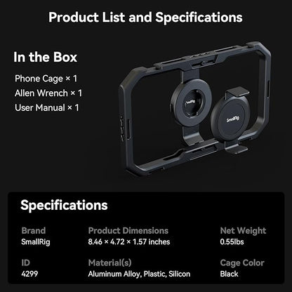 SmallRig Universal Quick Release Phone Cage, Aluminium Alloy Magnetic Smartphone Video Rig Support for MagSafe, Phone Video Rig for iPhone 16 15 14 Pro Max for Samsung for Huawei and More