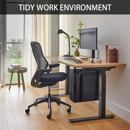 Under Desk Slide Out PC Mount with Anti-Scratch Sponge, Adjustable CPU Holder Bracket for Computer Tower (Black (Slide Access))