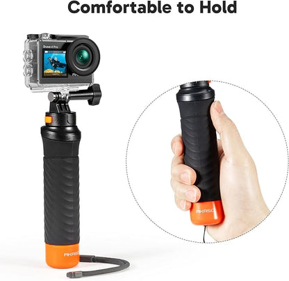 AKASO Brave 4 Pro Action Camera with Waterproof Floating Hand Grip Bundle - 4K30 20MP Ultra Hd EIS 131ft Underwater Camera 5xZoom Touch Screen WiFi Remote Control with Helmet Carry Bag Accessories Kit
