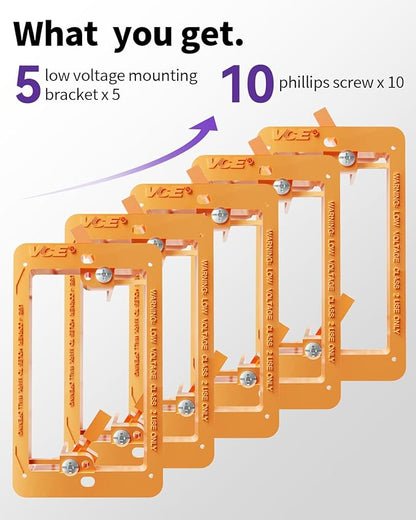 VCE Low Voltage Mounting Bracket Single Gang Wall Plate, Flush Low Voltage Box for Network, HDMI, Coaxial, Speaker, Telephone Cables, Orange, 5 Pack