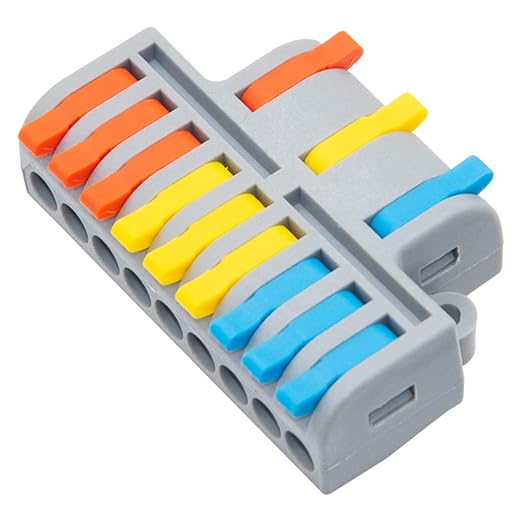 XALXMAW 5Pcs Lever Wire Connectors, 3 in 9 Out Quick Wiring Cable Electrical Connector Compact Push-in Conductor Terminal Block for 24-12 AWG