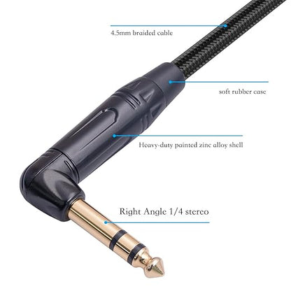 HUAELU 2Pack 1FT Right Angle Audio Cable, Male to Female, 6.35mm TRS Stereo to 1/4 Female Stereo Headphone Guitar Extension Cable Cord for Amplifiers