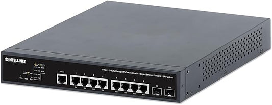 Intellinet 10 Port Gigabit L2+ Managed PoE++ Ethernet Switch with 2 SFP Uplink Slots - 242WPower Budget, Self-Healing, Cloud Management, 19" Rackmount –3 Yr Mfg Warranty-562003