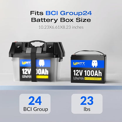 12V 100Ah LiFePO4 Lithium Battery 3 Pack - BCI Group 24, 15000 Cycles, Built-in 100A BMS, Low-Temperature Protection - Ideal for RVs, Golf Cart, Home Energy Storage, Marine (3 Pack)