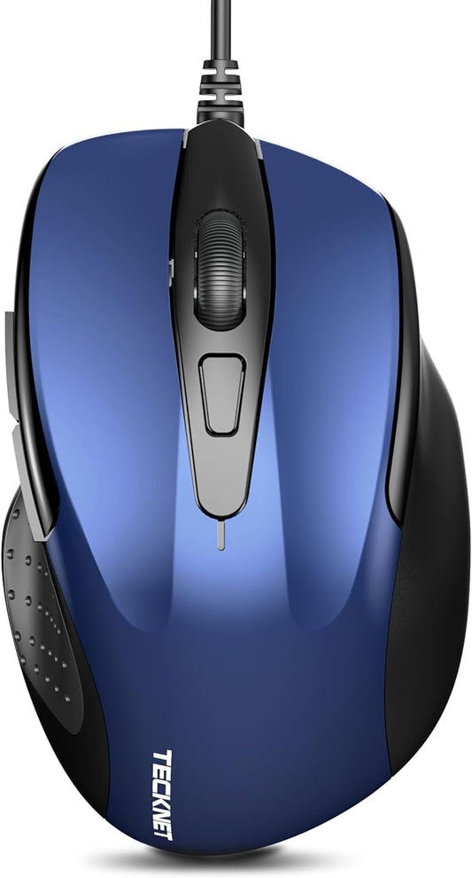 TECKNET Wireless Mouse Jiggler, Rechargeable Mouse with Built-in Mouse Mover, 6 Adjustable DPI,14 LED Modes, Silent Click,Undetectable Random Movement Keeps Computer Awake for Laptop (Light Blue)