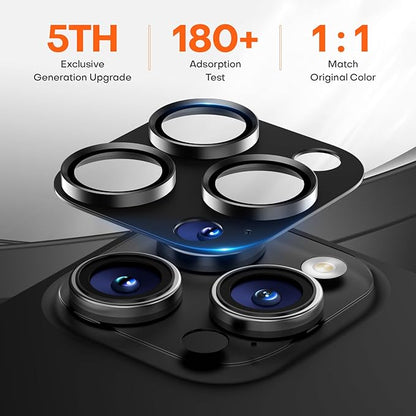 Camera Lens Protector for iPhone 16 Pro Max/16 Pro/iPhone 15 Pro Max/15 Pro/iPhone 14 Pro Max/14 Pro, Aluminum Alloy Sapphire Glass Camera Screen Cover, Case Friendly- Black Titanium