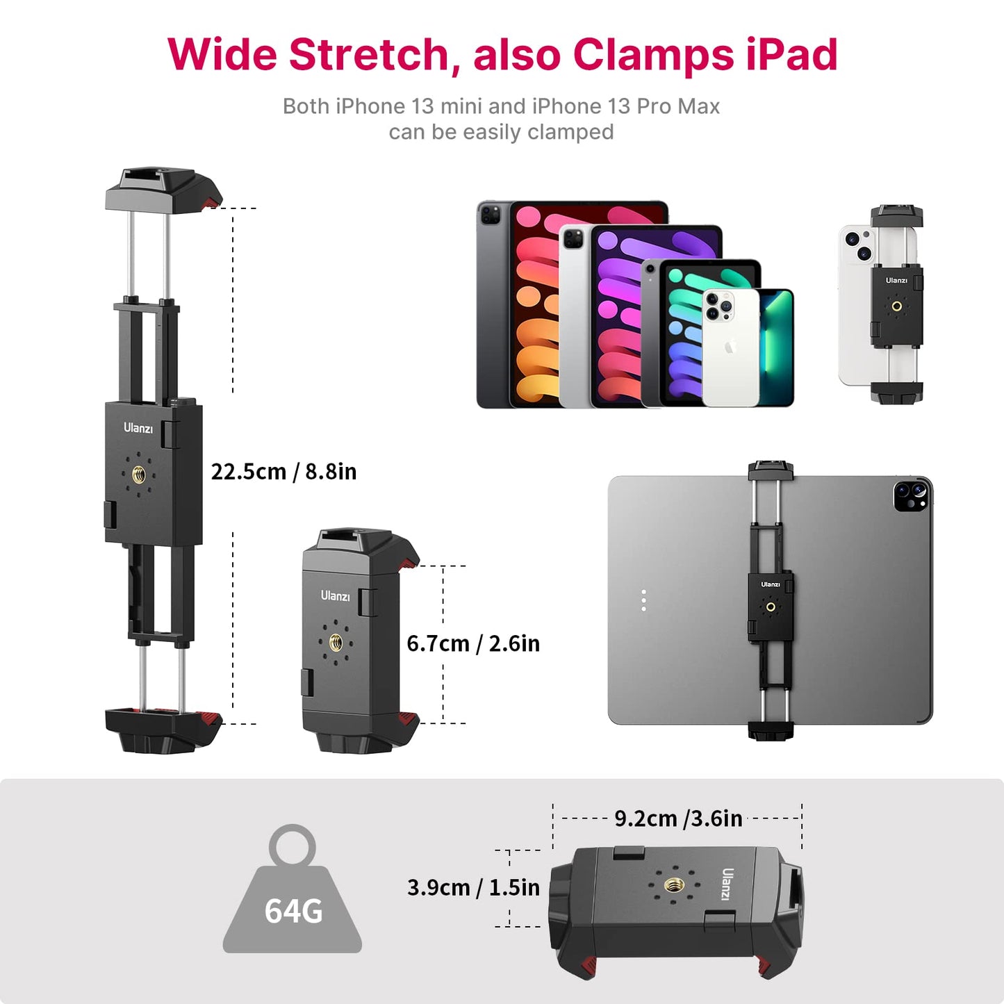 ULANZI ST-29 Phone Tripod Mount, 2-in-1 Tablet Smartphone Holder Adapter