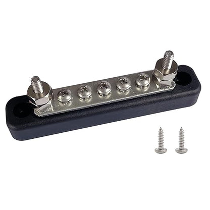 2 x #10 (M5) Studs Power Distribution Block with 5 x #8 (M4) Screws, Ampper 4.2" Bus Bar 12V Power Distribution Terminal Block Battery Busbar for Car Audio Solar (Black)