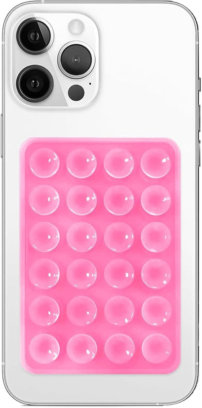 Silicone Suction Phone Case Mount, Non Slip Sticky Phone Grip for Cellphone, Silicon Adhesive Suction Cup Phone Mount, Strong Grip Holder for Selfies and Videos (Pink)