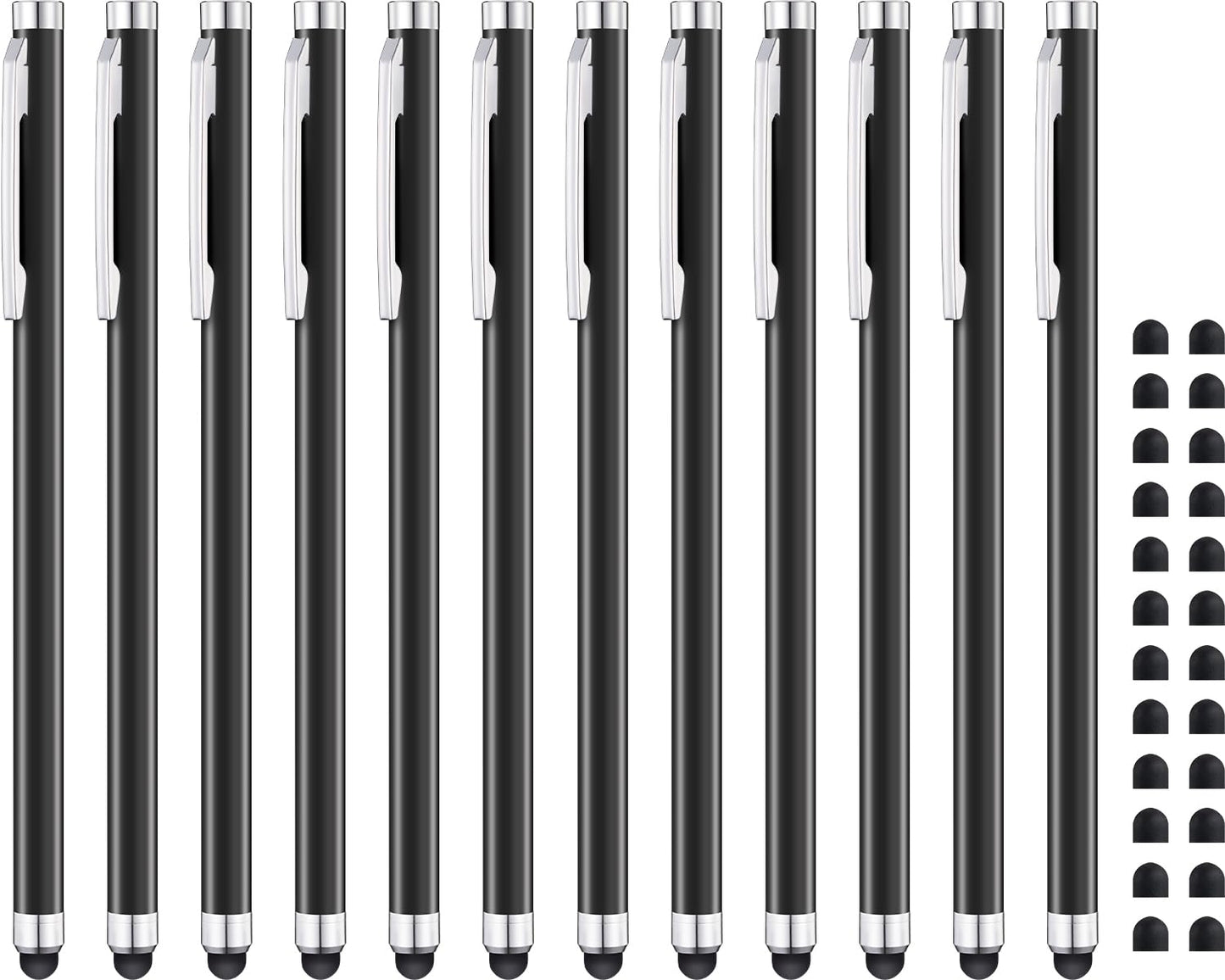 Linfanc Stylus Pens for Touch Screens - 12 Pack High Sensitivity and Precision Capacitive Stylus, Matte Black with 24 Extra Tips
